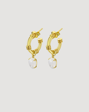 Modern gold moonstone hoop earrings featuring natural moonstone drops and sterling silver construction, designed for everyday wear by CVLCHA.