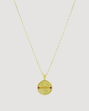 Cancer Zodiac Gold Necklace Cvlcha on a light grey background
