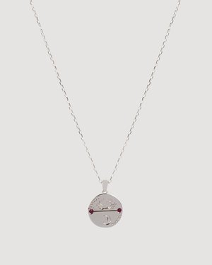 Cvlcha Cancer Zodiac Silver necklace with a round pendant on a light grey background