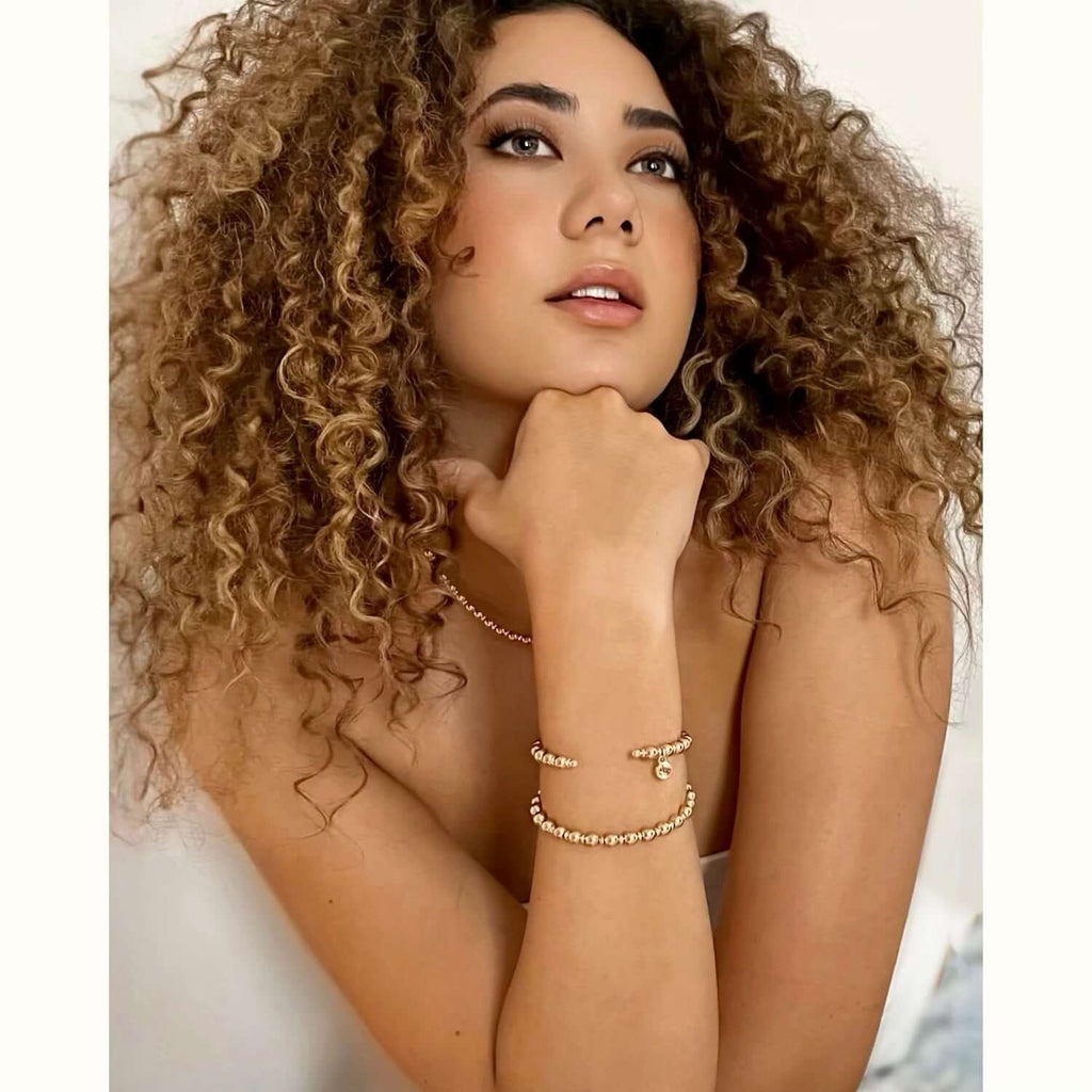 Laurent Golden Beaded Cuff Bracelet - CVLCHA