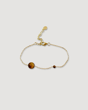 Iris Tiger Eye Bracelet by CVLCHA featuring a genuine Tiger Eye gemstone on a fine gold or platinum plated sterling silver chain.