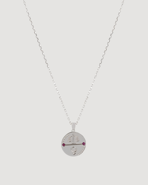 Cvlcha Libra Zodiac Silver necklace with a round pendant on a light gray background