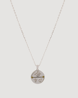 Cvlcha Silver Scorpio necklace with a round pendant on a white background
