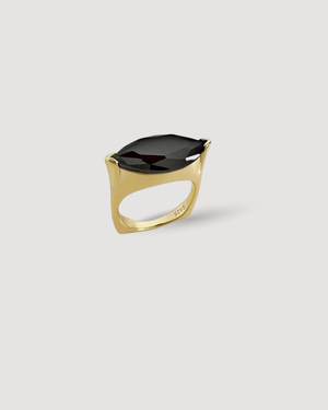 Cvlcha stunning Selene Statement Gold ring with a striking marquise cut 5A black colour zirconia  on a light grey background