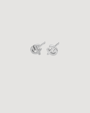 Signature CVLCHA logo silver stud earrings in 14k gold plated sterling silver with a polished finish on a neutral background.