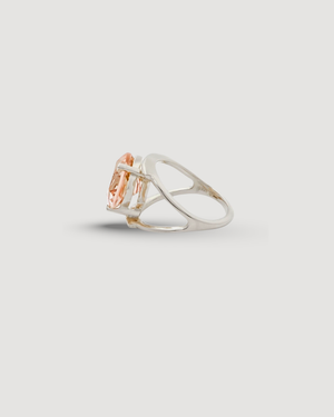 Cvlcha stunning Solara Statement silver ring with a striking brilliant round cut 5A champagne colour zirconia  on a light grey background