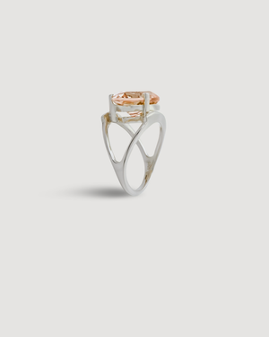 Cvlcha stunning Solara Cocktail silver ring with a striking brilliant round cut 5A champagne colour zirconia  on a light grey background