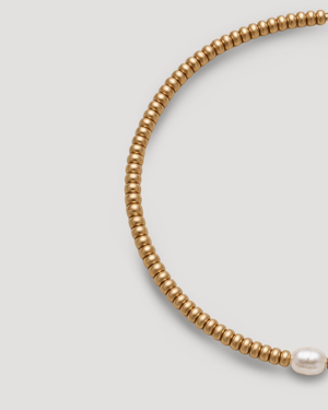 CVLCHA Gold Pearl Necklace with a pearl on a light gray background product shot 