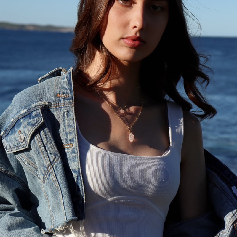 Raw Rose Quartz Amara Necklace - CVLCHA