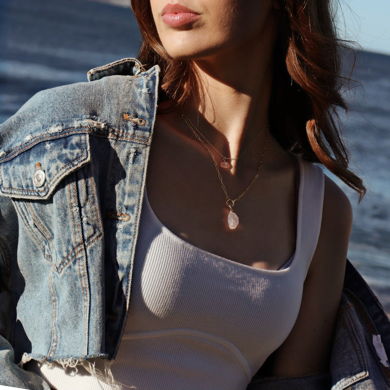 Raw Rose Quartz Amara Necklace - CVLCHA