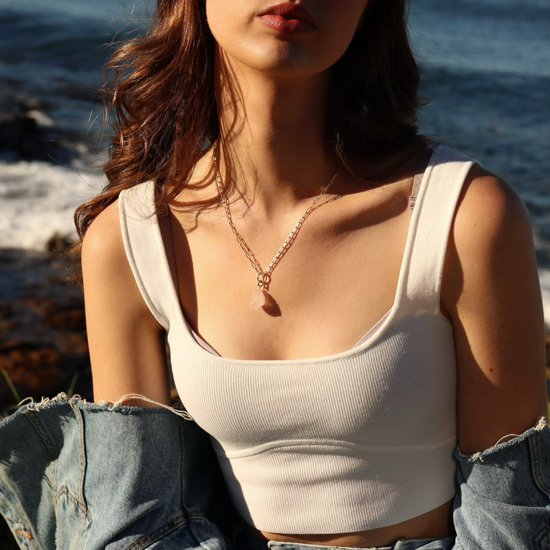 Raw Rose Quartz Amara Necklace - CVLCHA