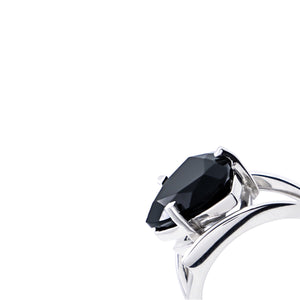 LYNDA Black Trillion Cut Statement Ring – Silver- CVLCHA