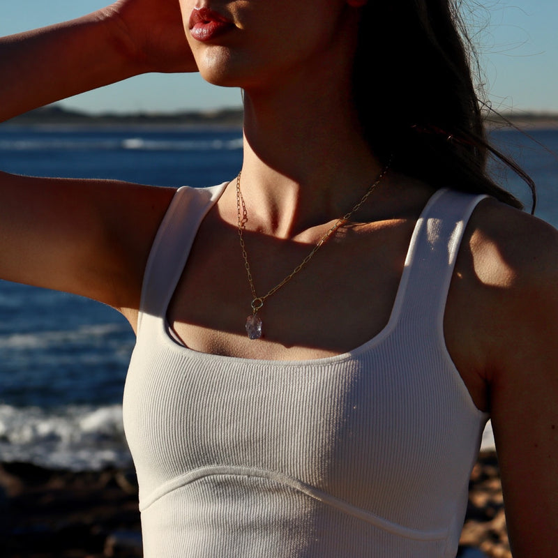 Raw Amethyst Gemstone Meditrina Necklace - CVLCHA