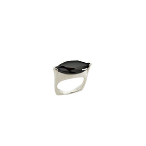 SELENE Black Crystal Marquise Ring Sterling Silver - CVLCHA